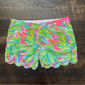 Lilly Pulitzer scalloped hem bright neon buttercup resort 5” shorts Sz 0